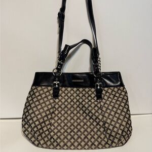 Dana Buchman Beige Brown Black Canvas Tote Handbag/Purse